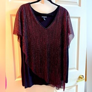 Red and Black shimmery asymmetrical ladies 3X top I.N. Studios